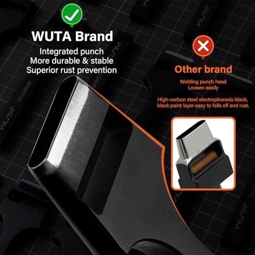 WUTA 6 Pcs Leather Belt Hole Puncher Oval Cutter Strap Watch Band Flat Punches Heavy Duty Oblong Tools for Leathercrafting (4 * 5+4 * 6+5 * 8+5 * 25+4mm Round+3.5mm Round) - size: 4*5+4*6+5*8+5*25+4+3.5mm