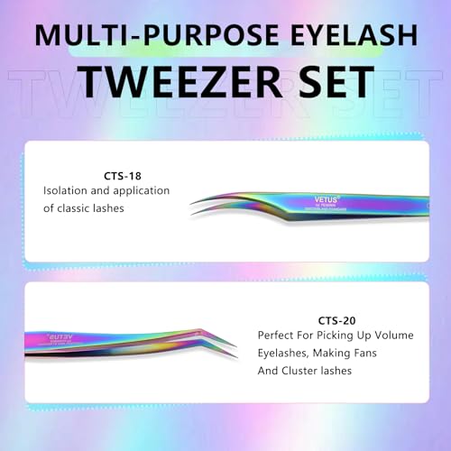 Fiber Tip Tweezers for Lash Extensions Precision Eyelash Isolation, (2PCS) - style: 2PCS CTS-18+20