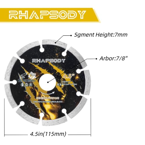 RHAPSODY 4 1/2 Inch Diamond Saw Blade, Segmented General Purpose Blade - color: Segmented Blade, size: 4.5Inch