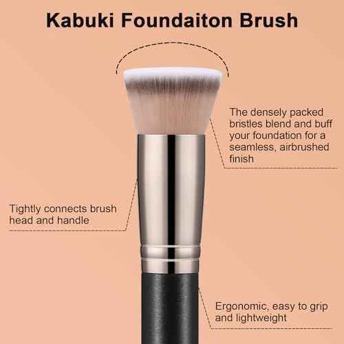 TEOYALL Kabuki Foundaiton Brush, Flat Top Dense Buffing Brush for Liquid - style: Kabuki Foundation
