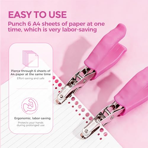 2 PCS Single Hole Punch, 1/4" and 1/8" Hole Puncher with Pink Soft Grip