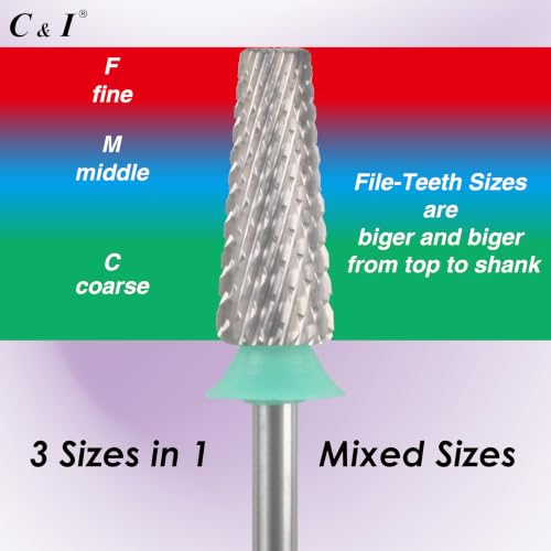 C & I 5 in 1 Nail Drill Bit for Nail Techs Remove Acrylic & Gel, Coarse-C - color: Green