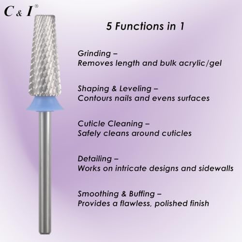 C & I 5 in 1 Nail Drill Bit for Nail Techs Remove Acrylic & Gel, Middle-M - color: Blue