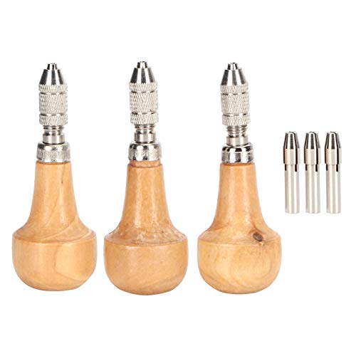 3 Set Hand Chucks Wooden Handles Pin Vise Hand Drill Wooden Handle Pear Shape Graver Handle for Stone Setting Graver Replacement