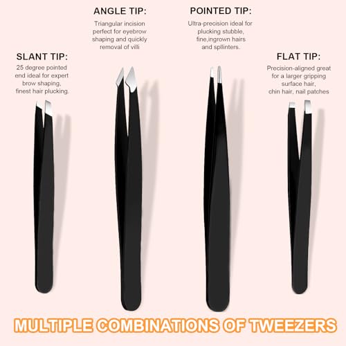 Yougai Tweezers Set,9 Pcs Professional Stainless Steel Tweezer Kit-Great Precision Tweezers for Daily Beauty Tools with Leather Travel Case as Stocking Stuffers Gifts - color: Green
