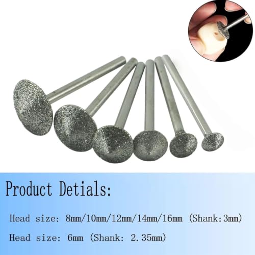 6 Pcs 1/8'' Shank Umbrella Shape 80 Grit Diamond Burr Set - color: 80# Diamond Burr
