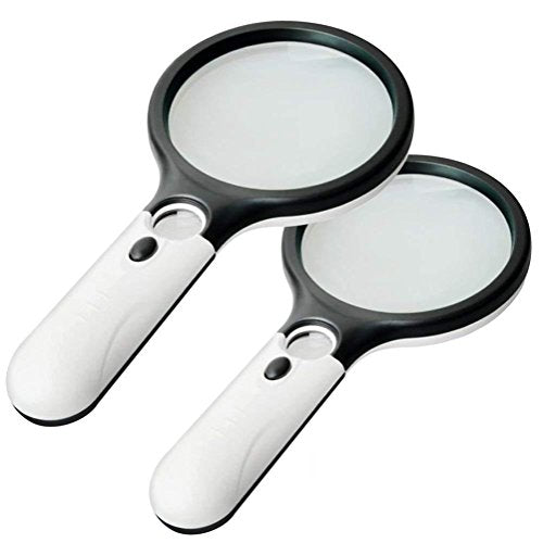 2 Pack Magnifier 3 LED Light, Marrywindix 3X 45X Handheld Magnifier Reading Magnifying Glass Lens Jewelry Loupe