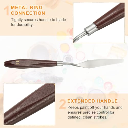 HARFINGTON 5pcs Palette Knife Painting Tool 3.31 x 0.71 Stainless Steel Art Spatula Pallet Knives Scrapers Tools with Beech Wood Handle for Acrylic Oil Canvas Mixing Spreading, Red/Silver - size: 3.31" x 0.71"