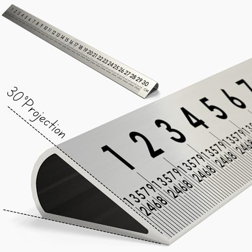 Slope Sight™ 12 Inch 30° Silver Precision Metal Ruler, High-Grade Laser-Engraved Aluminum Ruler for School, Office, Architects, Draftsman, and Engineers (Silver, 12 Inch)