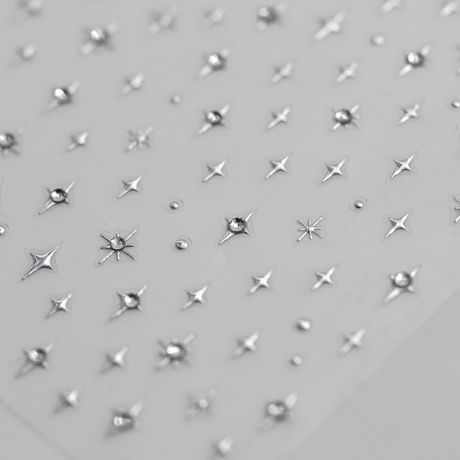 1 Sheet Silver Star 5D Embossed Nail Sticker Diamond Star Nail Decals Shiny Rhinestones Stars Nail Art Stickers Mini Stars Nails Supplies Holographic Star Nails Decoration for Women Manicure DIY - color: Diamond Silver Star
