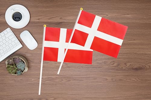 50 Pack Denmark Danish on Stick Flags,Small Mini Hand Held Denmark Danish Flags 5.5x8.3 Inch, Grand Opening, Carnival,Party Events Celebration - color: Denmark