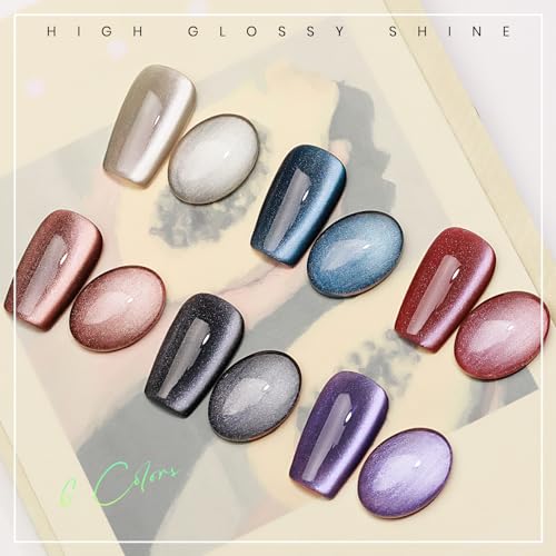 MIZHSE Cat Eye Gel Nail Polish: Grey Magnetic Gel Polish with Magnet Stick and Metallic Mirror Chrome Powder, Maillard Style Magic Effect Galaxy Shimmery Nail Soak Off Nail Art Salon - color: Glass Beige
