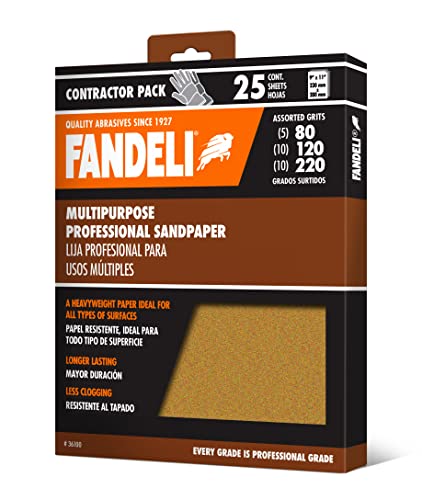 Fandeli | Multi-Purpose Sanding Paper | Assorted Grits (80,120,220) | 25 Sheets of 9'' x 11'' | Perfect for Sanding Metal and Sanding Wood | Hand Sanding | Orbital Sanders - style: Grits (80,120,220) | 25 Sheets