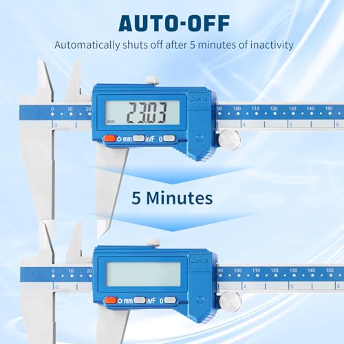 Dasqua Digital Caliper 12", IP54 Stainless Steel Water Resistant Caliper with Large LCD Display and Storage Case, Easy Switch Between Inch/Metric/Fraction, Accuracy 0.001'', Precision Measuring Tool - size: 0-12"