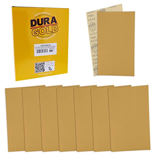 Dura-Gold Premium 5" x 2.75" Gold Sandpaper Sheets, 600 Grit (Box of 40) - style: 600 Grit