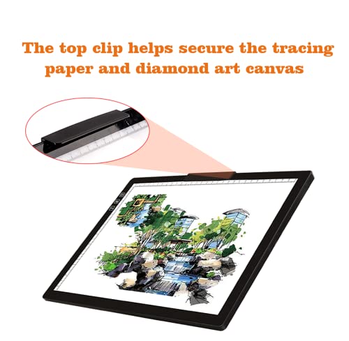 YINGWOND Rechargeable A4 LED Light Pad with Padded Case, Tracing Light Box w/Riser Stands and Paper Clip, 6 Levels of Brightness, Type-c Cable, Wireless Diamond Painting Light Board - style: Rechargeable-A4 Black+Padded case