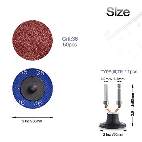Miroku 50Pcs P36 2 inch Quick Change Discs Set, A/O Sanding Discs with 1/4" Holder, for Die Grinder Surface Prep Strip Grind Polish Finish Burr Rust Paint Removal - style: 50Pcs P36