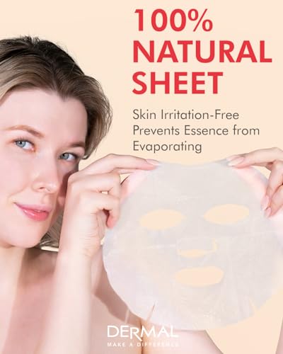 DERMAL Honey Grapefruit Collagen Essence Korean Facial Mask Sheet Pack of 10 - Rich in Vitamin C & Amino Acid - Hydrating, Evens Skin Tone & Dark Spots - Hypoallergenic Skin Friendly Sheet - color: Honey Grapefruit Collagen