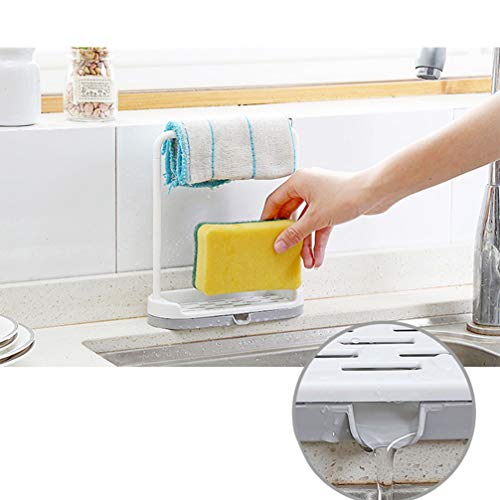 Kitchen Sink Sponge Holder with Dish Cloth Drying Rack, Rag Soap Rack Removable Sponge Brush Soap Dish Rack Sink Storage Organizer for Kitchen Countertop (Grey)