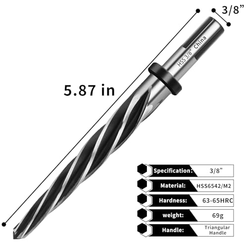 3/8" M2 HSS Bridge Construction Taper Reamer Drill Bit for Metal - size: 3/8”