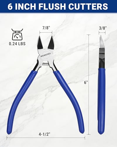 WORKPRO 6 Pack Wire Cutters, 6 Inch Precision Flush Cutters, Side Cutters - color: Blue