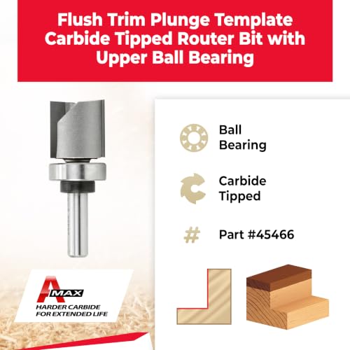 Amana Tool 45466 Flush Trim Router Bit 1 D x 1 CH x 3/8 SHK w/ Bearing - size: 1" Dia x 1" x 3/8 Sh