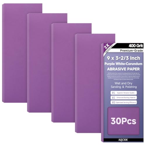 30-Sheet Premium White Corundum Wet Dry 400 Grit Sandpaper - size: 9 x 3-2/3 Inch, style: 400 Grit