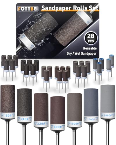 28Pcs Sanding Drums Sandpaper Sticks Set for Dremel Rotary Tool with 1/8" Shank, 180/240/320/600/1000/1500/2000 Grits Different Meet More Needs for Metal Rust Removal/Stone Grinding/Jade Polishing - size: 180-2000 Grit