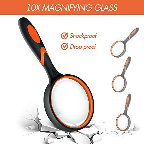 Leffis 3 Pack Magnifying Glass, 10X Reading Magnifier for Kids and Seniors - color: 3 Pack(green/Yellow/Orange)