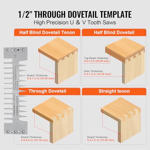 VEVOR Dovetail Jig, 12 in Width, Dove Tailing Router Jigs with 4 Router Bits & 3 Templates, Precise Alignment Dove Tail Jig, Mortise and Tenon Woodworking Tools for Furniture & Wood Cabinet Making