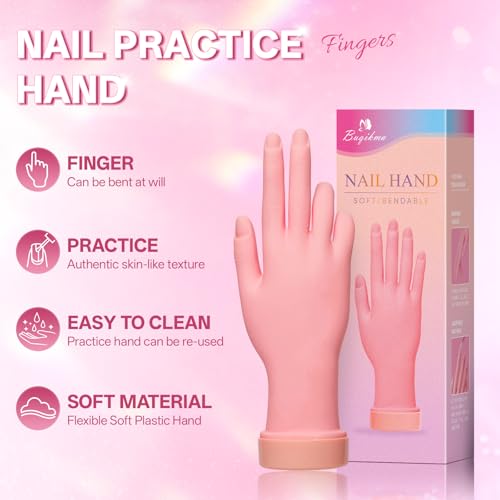 Buqikma Flexible Practice Nail Fake Silicone Hand Model for Acrylic Nails
