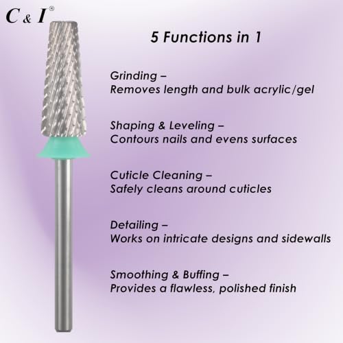 C & I 5 in 1 Nail Drill Bit for Nail Techs Remove Acrylic & Gel, Coarse-C - color: Green