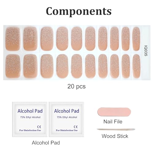 20PCS Nude Glitter Semi Cured Gel Nail Strips Wraps for Women - color: 04-nude