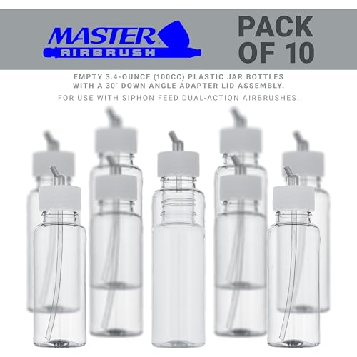 Master Airbrush Pack of 10, TB-009 Empty 3.4 oz (100cc) Plastic Jar Bottles - size: 3.4 Ounces (Pack of 10)