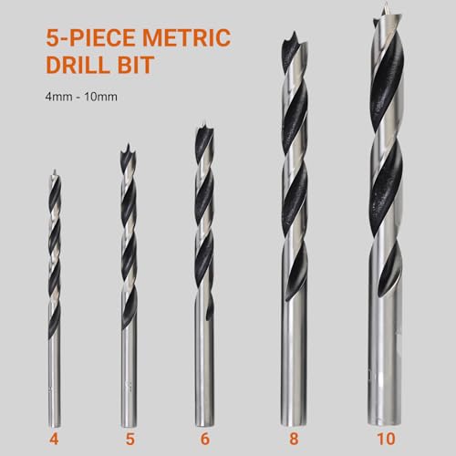 5-Piece Metric Brad Point Wood Drill Bit Set, 4mm-10mm - style: 5pc Brad Point