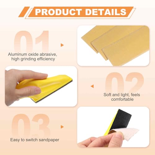 HARFINGTON 70 Pcs Detail Sander Paper 400 Grit 3.5" x 1.2" Micro Hand Sanding Papers Sheets Wet Dry Sandpapers with Sanding Block Tool for Wood Furniture Crafts Woodworking - style: 400 Grit