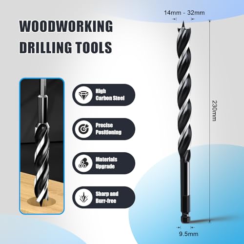 1-1/4" x 9" Auger Drill Bit for Soft and Hard Wood,Hex Shank - size: 1-1/4 in, style: 9"
