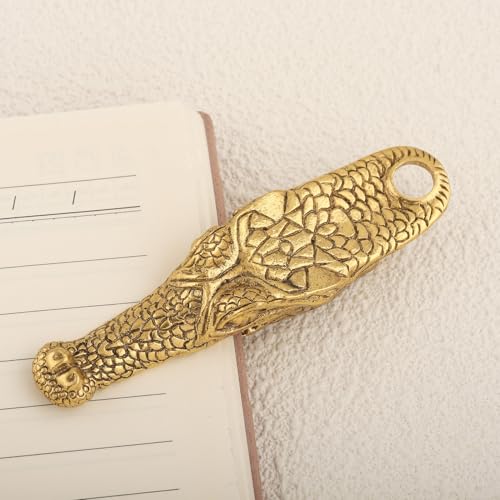 Vintage Crocodile Head Journal Clip - 3.4 Inch Heavy Duty Alligator Metal Book Clip Pin, Solid Decorative Bookmark Paper Organizer Notebook Holder Planner for Home Office Desk - color: Ancient Golden Clip