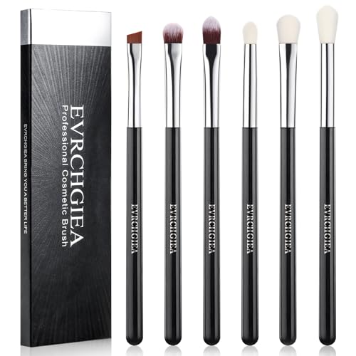 Eye Makeup Brush Set, 6 Pcs Professional Blending Eyeshadow Makeup Brushes for Concealer Eyebrows Eyeliner, Soft Hairs & Wood Handle (black and silver)… - color: black and silver