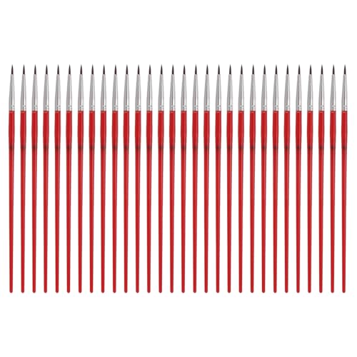 MECCANIXITY 30Pcs Fine Pointed Miniature Paint Brushes(Red #0) - color: Red, size: #0