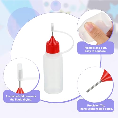 MECCANIXITY 5Pcs Needle Tip Squeeze Bottle, 15ml/0.51oz Glue Tip Applicator Bottles Plastic Liquid Glue Bottle for Paper Crafts, Painting, Oil, Ink(Red, with 5 Funnel) - color: Red, size: 15ml/0.51oz