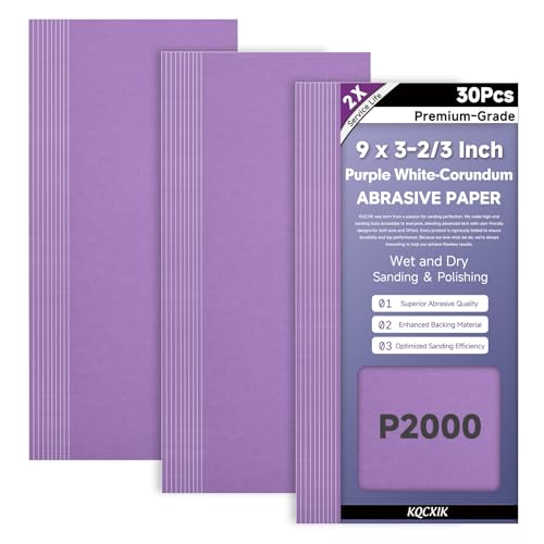 30-Sheet Premium White Corundum Wet Dry 2000 Grit Sandpaper - size: 9 x 3-2/3 Inch, style: 2000 Grit