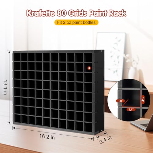 Krafetto 80-Grid Paint Organizer for 2 Oz Bottles, Wall Mount, Black - color: 1pc black paint rack