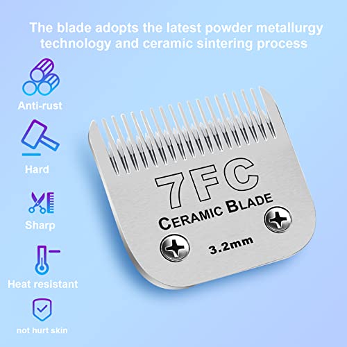 7FC Detachable Dog Blades Compatible with Andis/Oster A5 Grooming - color: Silver, size: 7FC 3.2mm (2 Pack)