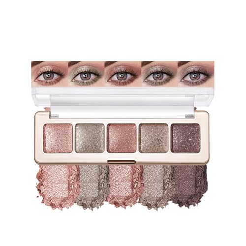 Champagne Light Pink Brown Eyeshadow Palettes, 5 Color Natural Shimmer Gold Everyday Basic Eye Shadow Palette Makeup for Older Women, Suitable for Green Eyes, Brightening Eye Mini Travel Size 05# - color: B-#05