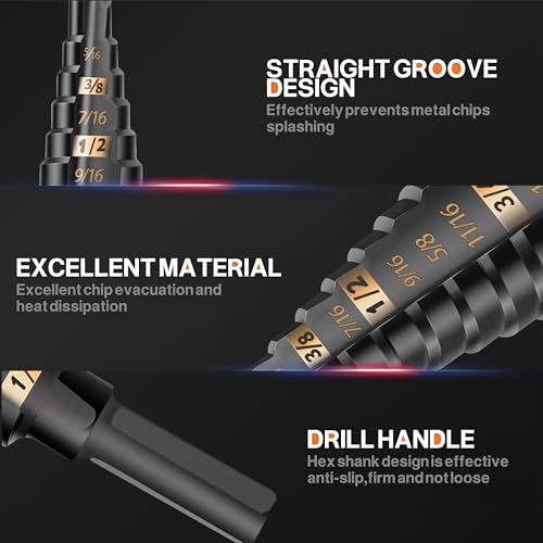 KSEIBI Industrial Grade Unibit 5-Pieces Step Drill Bits Set - size: #1-#5 (1/8-1 3/8 inch)