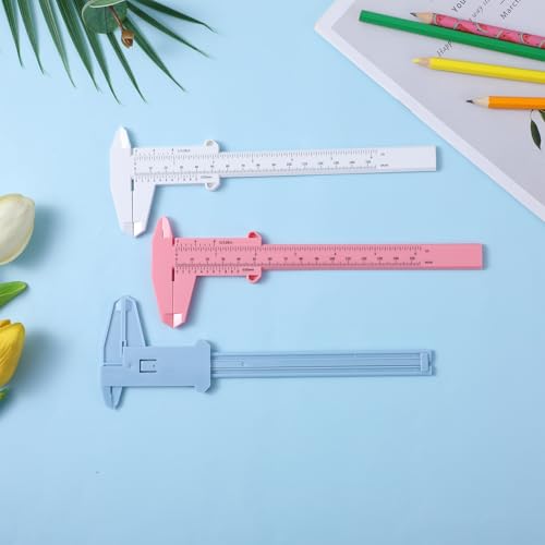3 Pcs Eyebrow Measuring Tool Plastic Vernier Caliper 6 Inch/150mm Dual Scale Measuring Tool Inch & Metric for Office House Workspace White Blue Pink