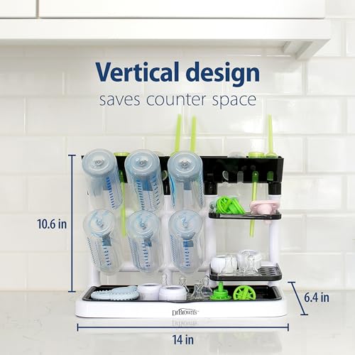 Dr. Brown's Drying Tower, Stand-Up Drying Rack, Countertop Baby Bottle Drying with Organized Storage for Baby Essentials, Space Saving Vertical Rack, Blue/White - size: Countertop, style: Blue/White Stand-Up Drying Rack