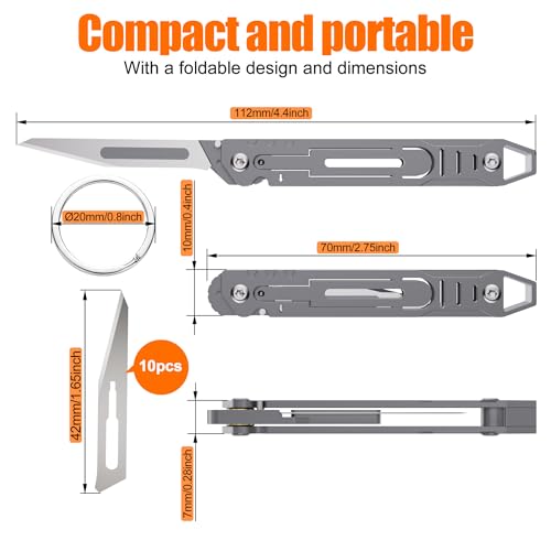 Folding Scalpel Knife-Small Keychain Knife Compact EDC Tool with 11 Replaceable Scalpel Blades-Stainless Steel Pocket Cutter for Packages,Boxes,Ropes&Crafts