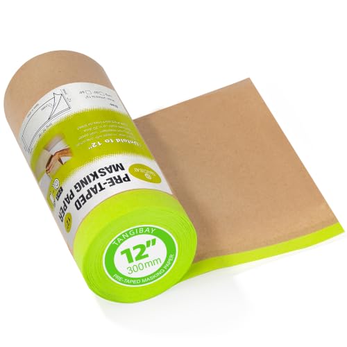 Tangibay Pre-Taped Masking Paper for Painting, 12 inch x 50 feet, 1 Roll - size: 1 Roll: 12"